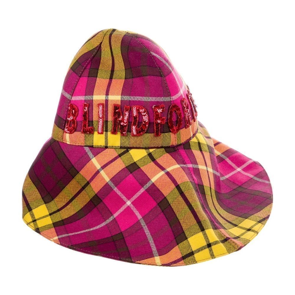 Gucci Kids Blind for Love Plaid Wide Brim Hat Sequin Floral Small NEW